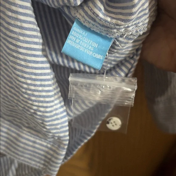 J. McLaughlin women long sleeve Seersucker Stripe Button Front Blouse Blue XS - Picture 3 of 4